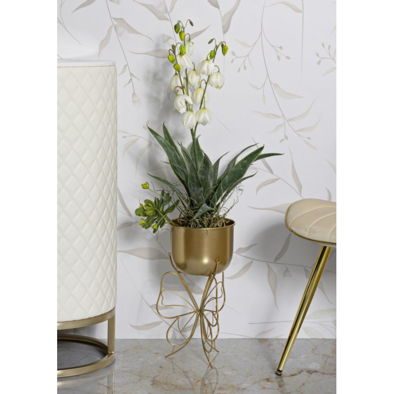 Cache-pot sur pied moderne Papillon Rond Hauteur 40 cm en Métal Doré Farfy 