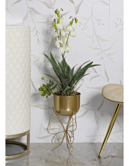 Cache-pot sur pied moderne Papillon Rond Hauteur 40 cm en Métal Doré Farfy 