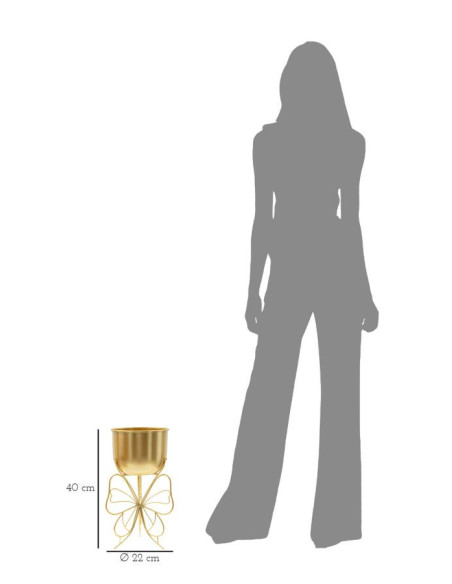 Cache-pot sur pied moderne Papillon Rond Hauteur 40 cm en Métal Doré Farfy 