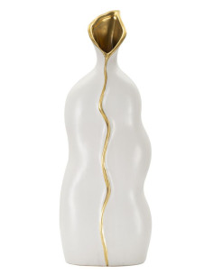 Grand Vase original moderne Plat Hauteur 50 cm en Céramique Blanc Doré Uma - 1