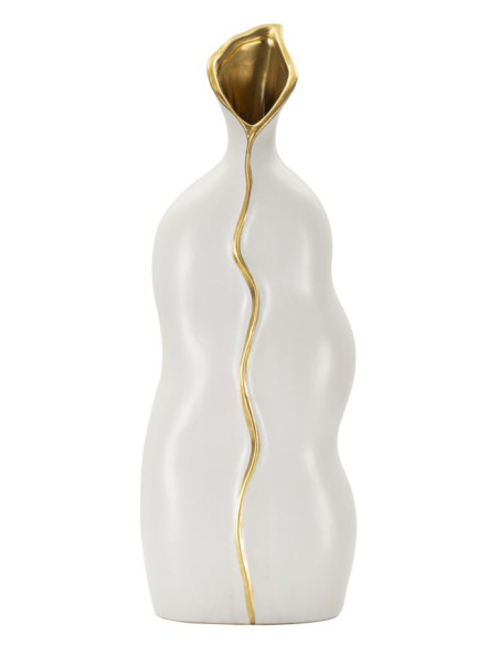 Grand Vase original moderne Plat Hauteur 50 cm en Céramique Blanc Doré Uma 