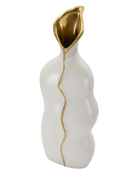 Grand Vase original moderne Plat Hauteur 50 cm en Céramique Blanc Doré Uma 