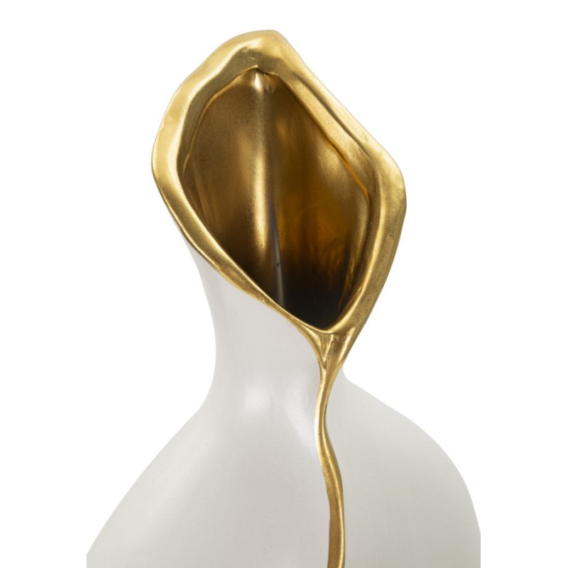 Grand Vase original moderne Plat Hauteur 50 cm en Céramique Blanc Doré Uma 