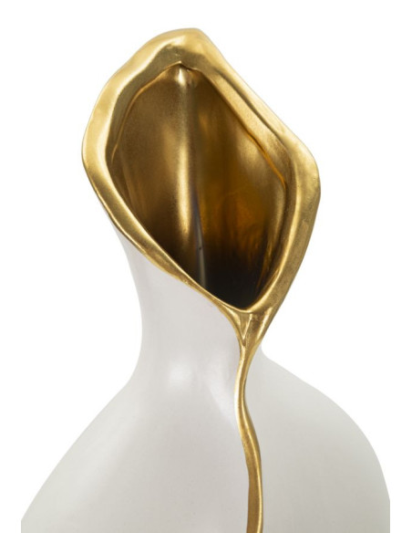 Grand Vase original moderne Plat Hauteur 50 cm en Céramique Blanc Doré Uma 