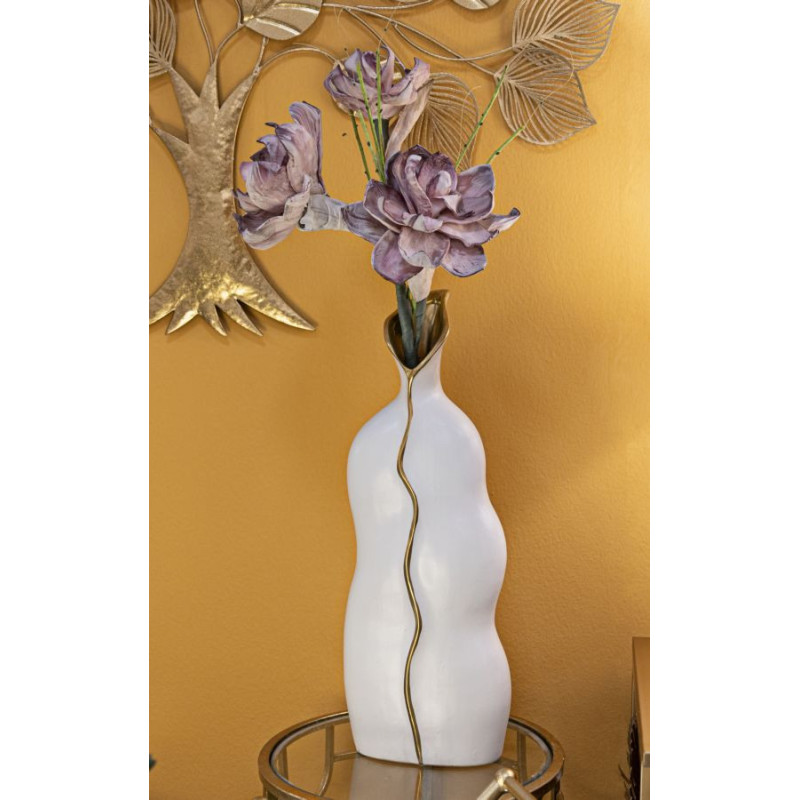 Grand Vase original moderne Plat Hauteur 50 cm en Céramique Blanc Doré Uma 