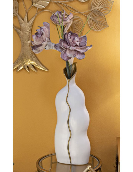 Grand Vase original moderne Plat Hauteur 50 cm en Céramique Blanc Doré Uma 