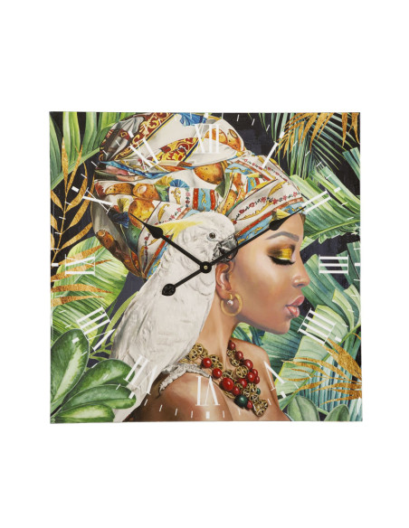 Grande Horloge murale carrée Femme africaine 60 cm en Bois MDF Kloe 
