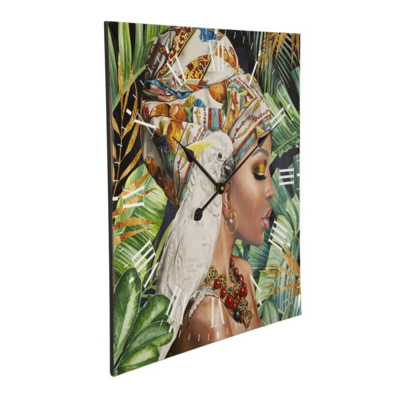 Grande Horloge murale carrée Femme africaine 60 cm en Bois MDF Kloe 