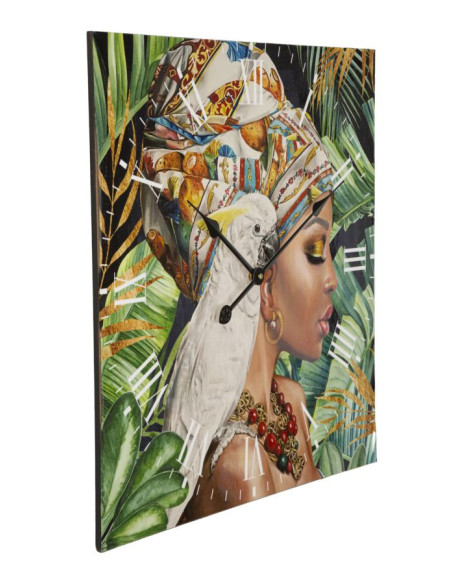 Grande Horloge murale carrée Femme africaine 60 cm en Bois MDF Kloe 