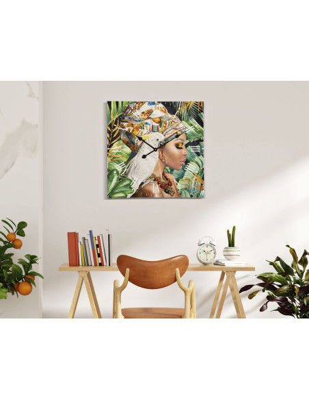 Grande Horloge murale carrée Femme africaine 60 cm en Bois MDF Kloe 