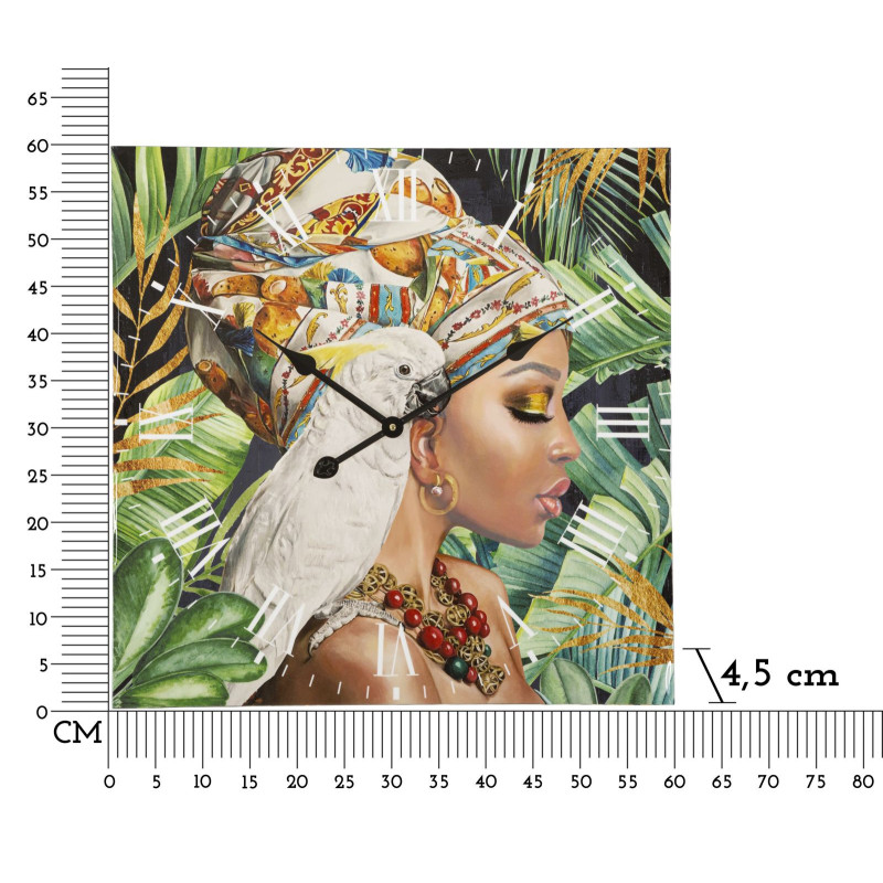 Grande Horloge murale carrée Femme africaine 60 cm en Bois MDF Kloe 