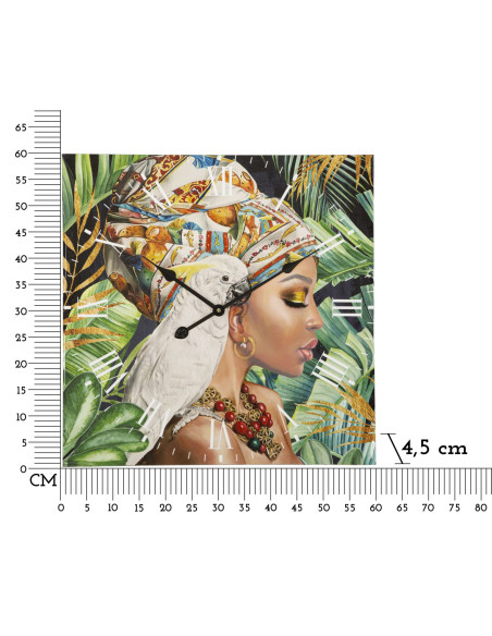 Grande Horloge murale carrée Femme africaine 60 cm en Bois MDF Kloe 