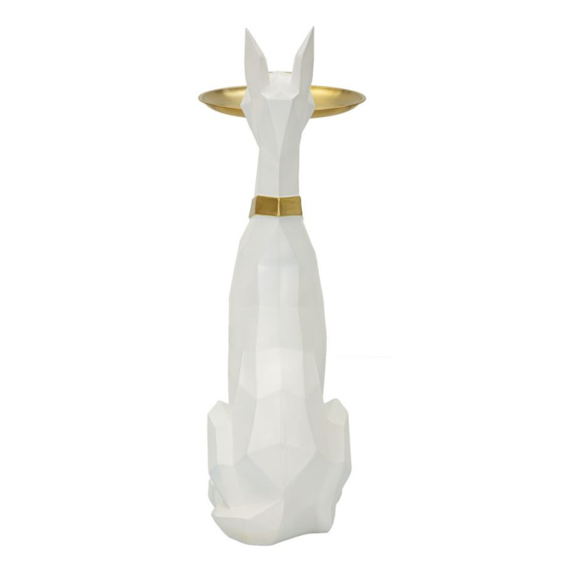 Statue déco moderne Dobermann avec plateau Hauteur 74 cm en Résine Métal Blanc Doré Ory 