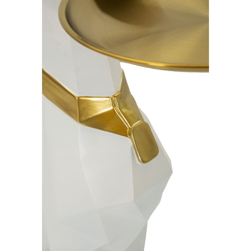 Statue déco moderne Dobermann avec plateau Hauteur 74 cm en Résine Métal Blanc Doré Ory 