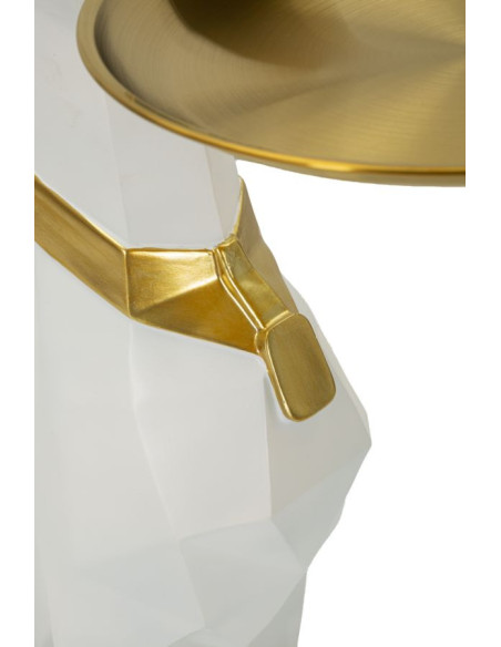 Statue déco moderne Dobermann avec plateau Hauteur 74 cm en Résine Métal Blanc Doré Ory 