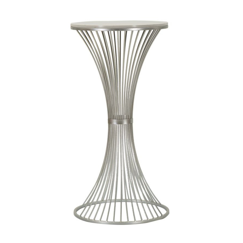Sellette haute moderne Ronde Hauteur 100 cm en Marbre Blanc Métal Argenté Funnel 