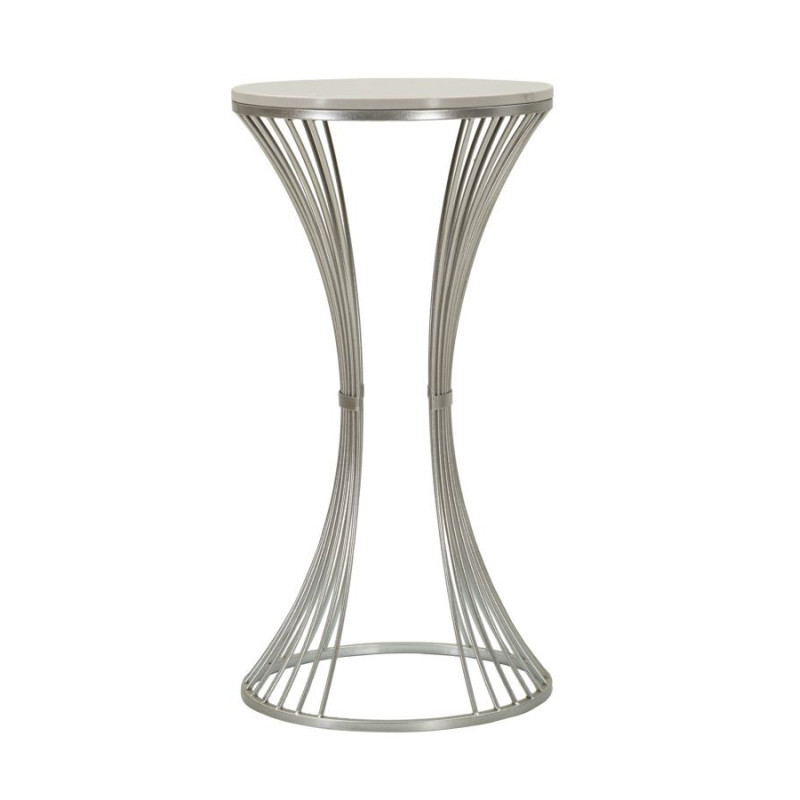 Sellette haute moderne Ronde Hauteur 100 cm en Marbre Blanc Métal Argenté Funnel 
