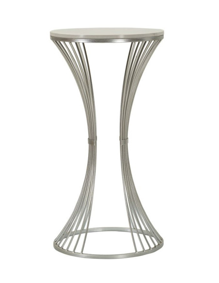 Sellette haute moderne Ronde Hauteur 100 cm en Marbre Blanc Métal Argenté Funnel 