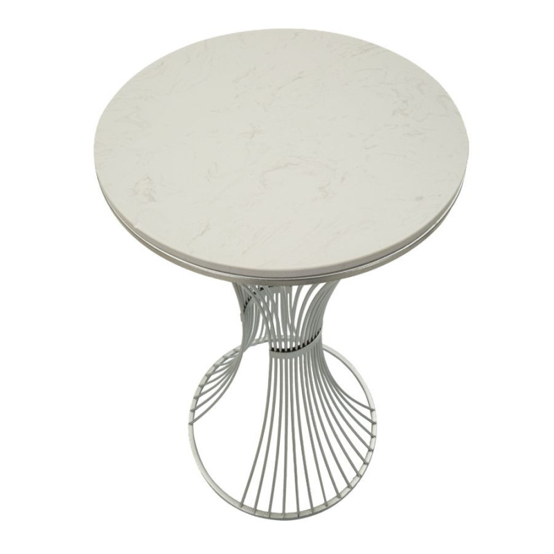 Sellette haute moderne Ronde Hauteur 100 cm en Marbre Blanc Métal Argenté Funnel 