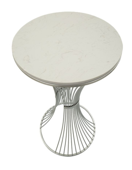 Sellette haute moderne Ronde Hauteur 100 cm en Marbre Blanc Métal Argenté Funnel 