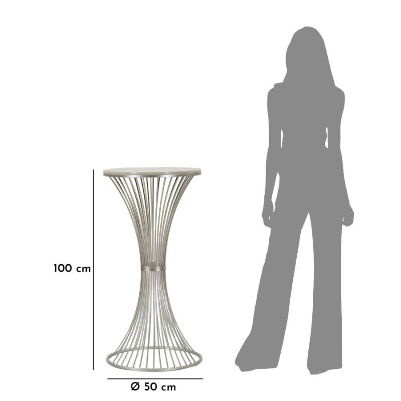 Sellette haute moderne Ronde Hauteur 100 cm en Marbre Blanc Métal Argenté Funnel 
