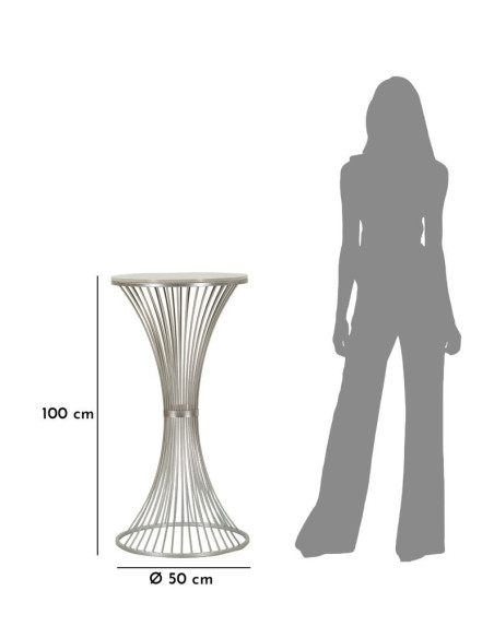 Sellette haute moderne Ronde Hauteur 100 cm en Marbre Blanc Métal Argenté Funnel 