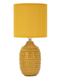 Lampe à poser moderne Hauteur 30 cm en Céramique Tissu Jaune ocre Métal Argenté Points - 1