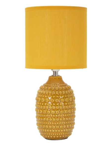 Lampe à poser moderne Hauteur 30 cm en Céramique Tissu Jaune ocre Métal Argenté Points 