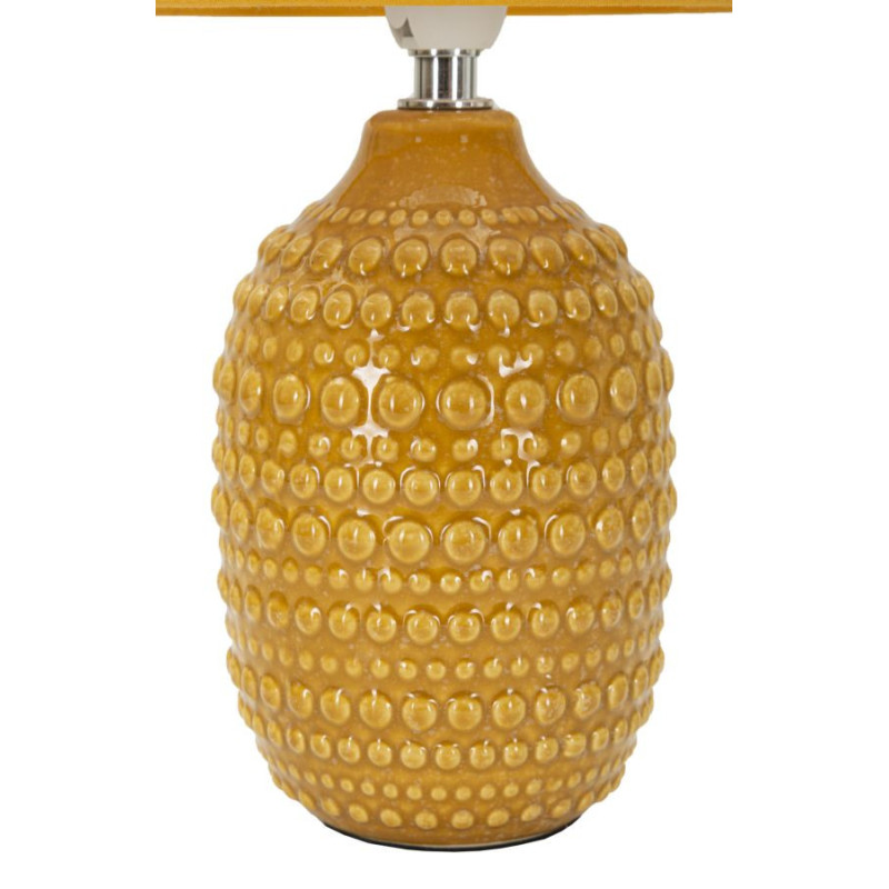 Lampe à poser moderne Hauteur 30 cm en Céramique Tissu Jaune ocre Métal Argenté Points 