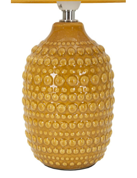 Lampe à poser moderne Hauteur 30 cm en Céramique Tissu Jaune ocre Métal Argenté Points 