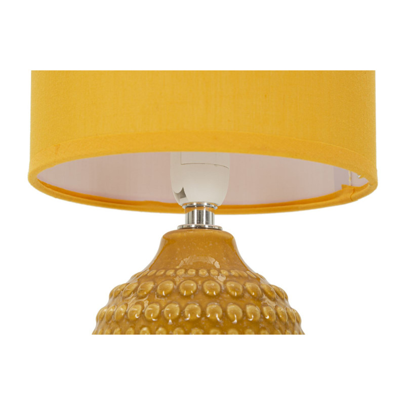 Lampe à poser moderne Hauteur 30 cm en Céramique Tissu Jaune ocre Métal Argenté Points 