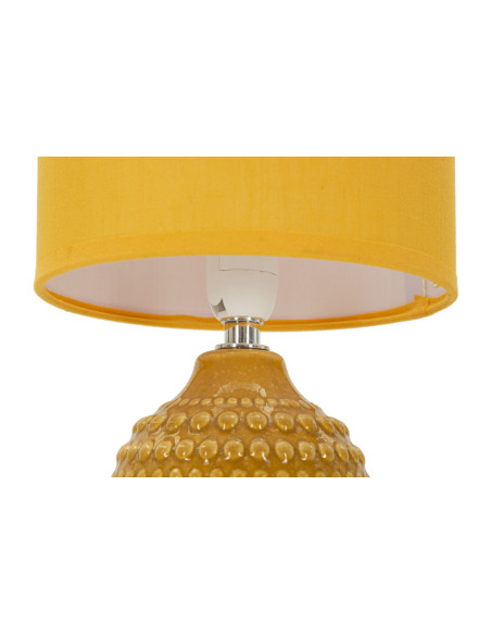 Lampe à poser moderne Hauteur 30 cm en Céramique Tissu Jaune ocre Métal Argenté Points 