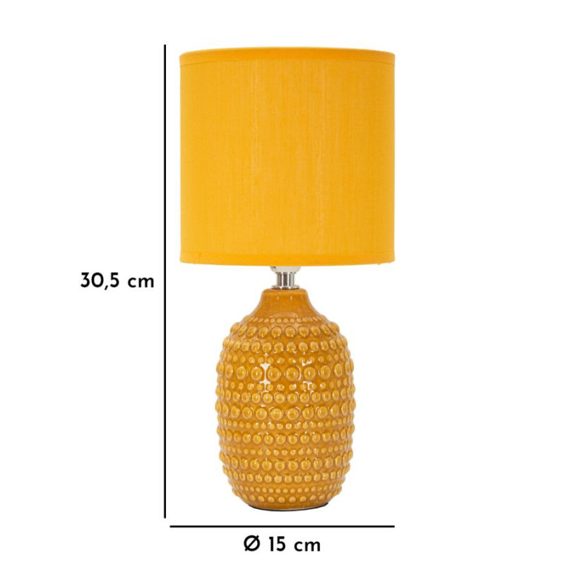 Lampe à poser moderne Hauteur 30 cm en Céramique Tissu Jaune ocre Métal Argenté Points 