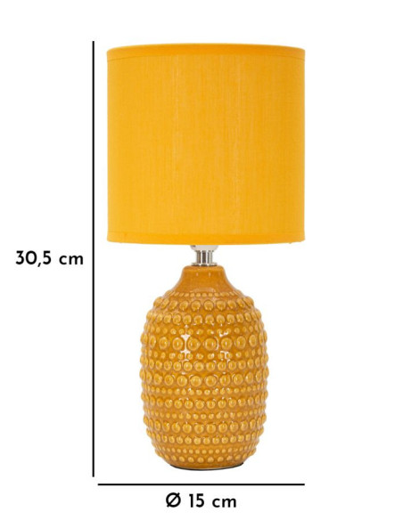 Lampe à poser moderne Hauteur 30 cm en Céramique Tissu Jaune ocre Métal Argenté Points 