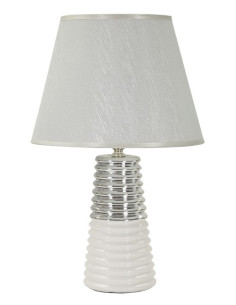 Lampe à poser moderne chic Hauteur 41 cm en Céramique Tissu Blanc Argenté Candela - 1