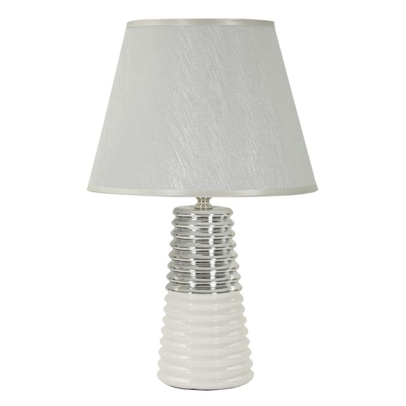 Lampe à poser moderne chic Hauteur 41 cm en Céramique Tissu Blanc Argenté Candela 