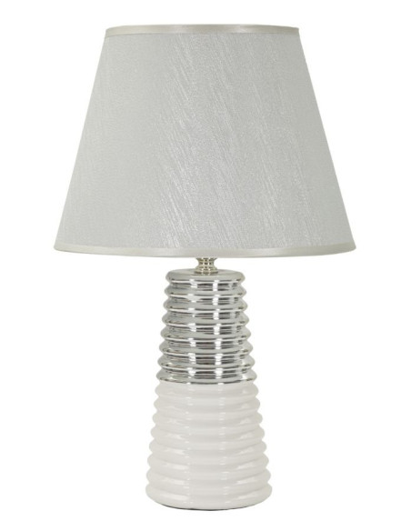 Lampe à poser moderne chic Hauteur 41 cm en Céramique Tissu Blanc Argenté Candela 