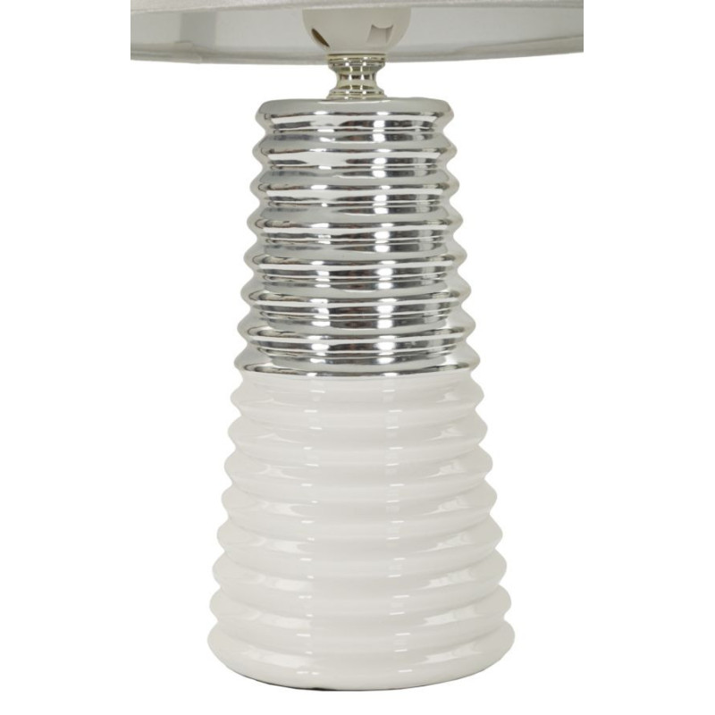 Lampe à poser moderne chic Hauteur 41 cm en Céramique Tissu Blanc Argenté Candela 