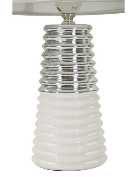 Lampe à poser moderne chic Hauteur 41 cm en Céramique Tissu Blanc Argenté Candela 