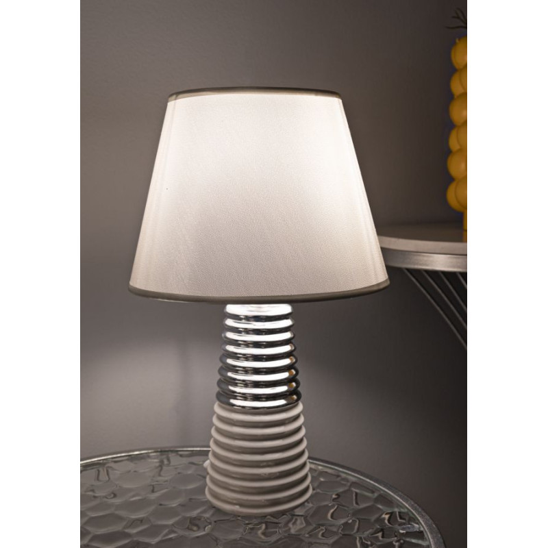 Lampe à poser moderne chic Hauteur 41 cm en Céramique Tissu Blanc Argenté Candela 