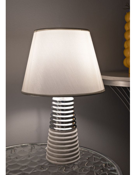 Lampe à poser moderne chic Hauteur 41 cm en Céramique Tissu Blanc Argenté Candela 