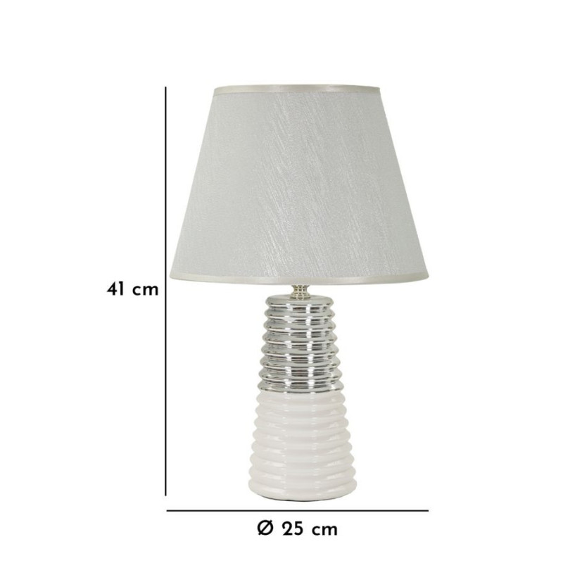 Lampe à poser moderne chic Hauteur 41 cm en Céramique Tissu Blanc Argenté Candela 