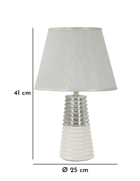Lampe à poser moderne chic Hauteur 41 cm en Céramique Tissu Blanc Argenté Candela 