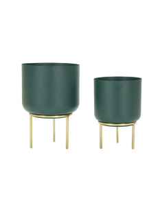 Cache-pot sur pied moderne chic Rond en Métal Vert Doré Grent (Lot de 2) 