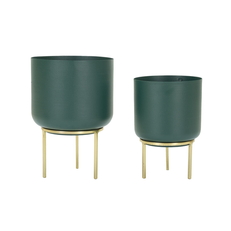 Cache-pot sur pied moderne chic Rond en Métal Vert Doré Grent (Lot de 2) 