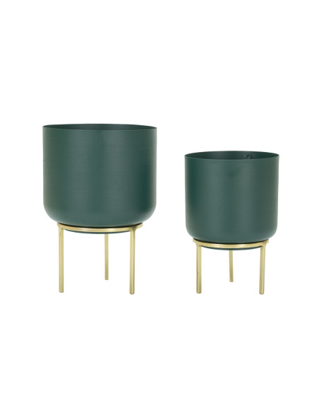 Cache-pot sur pied moderne chic Rond en Métal Vert Doré Grent (Lot de 2) 