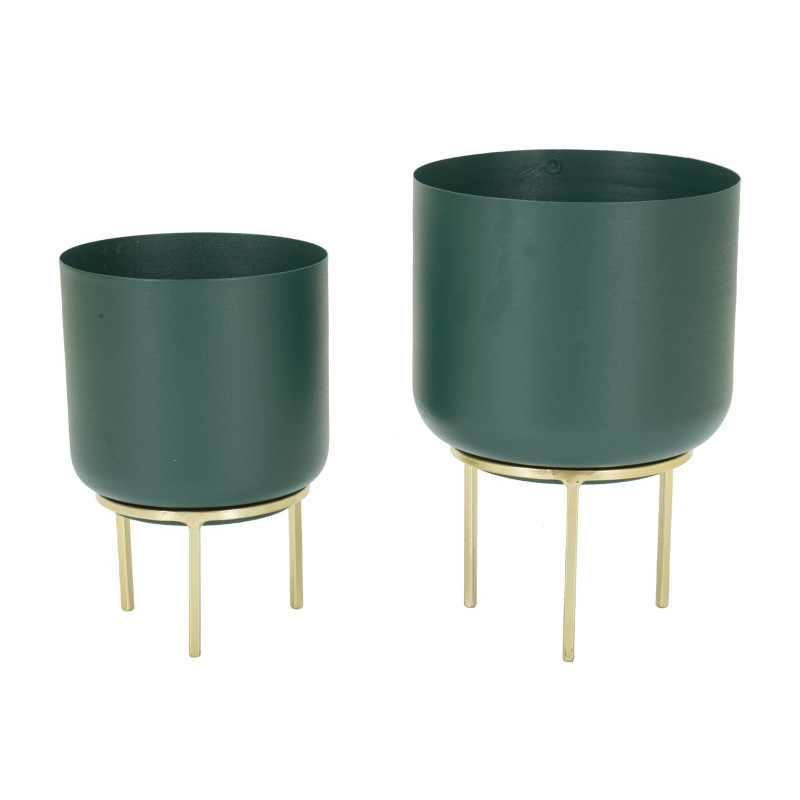 Cache-pot sur pied moderne chic Rond en Métal Vert Doré Grent (Lot de 2) 