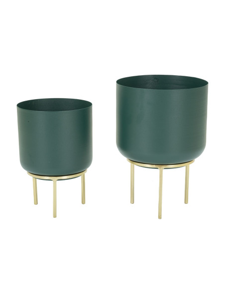 Cache-pot sur pied moderne chic Rond en Métal Vert Doré Grent (Lot de 2) 