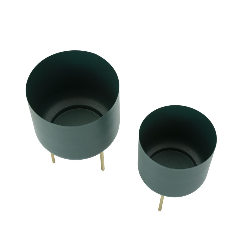 Cache-pot sur pied moderne chic Rond en Métal Vert Doré Grent (Lot de 2) 