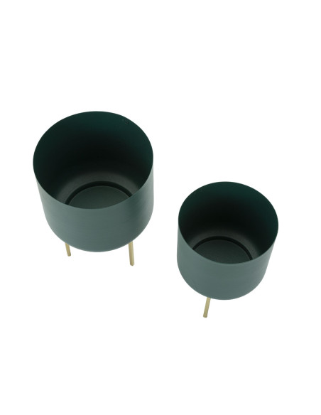 Cache-pot sur pied moderne chic Rond en Métal Vert Doré Grent (Lot de 2) 
